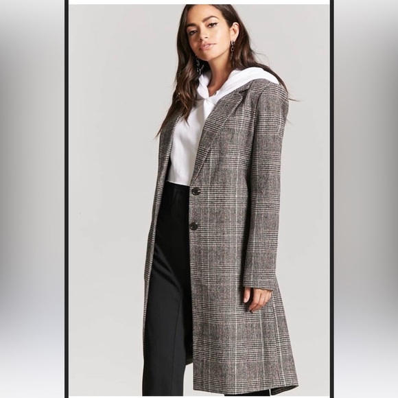 Forever 21 NWOT Plaid Double Breasted Wool-blend Long Coat size M - Picture 1 of 17